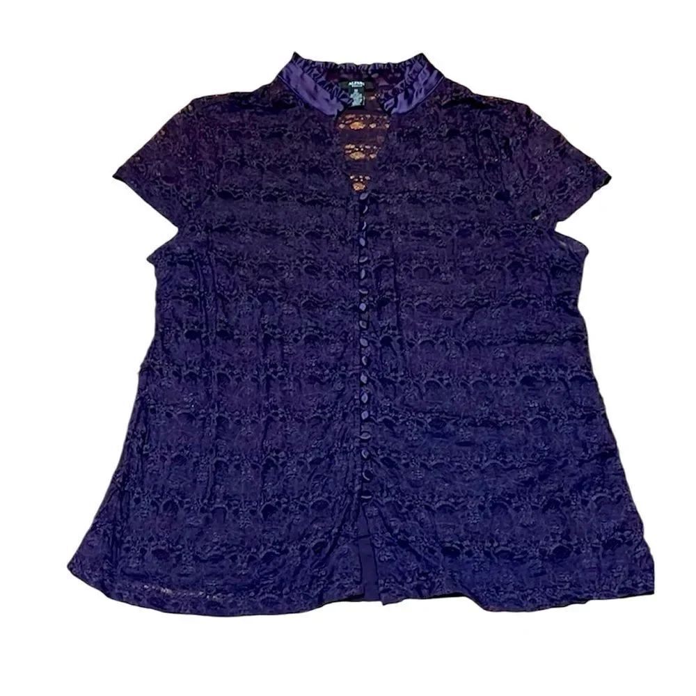 Alfani Woman  Lace Top/Cami, Purple, 1X